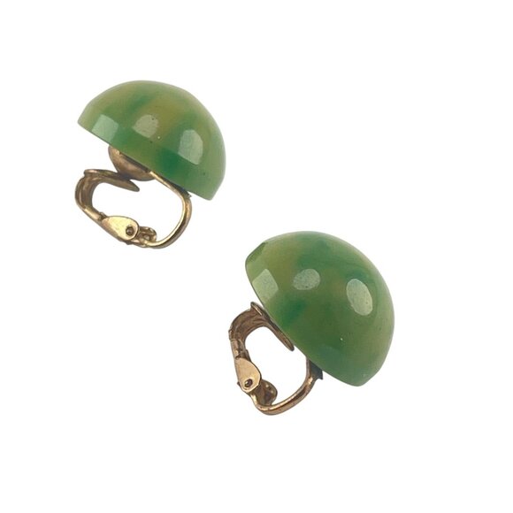 Vintage Green Bakelite Dome Clip-On Earrings - Picture 7 of 12